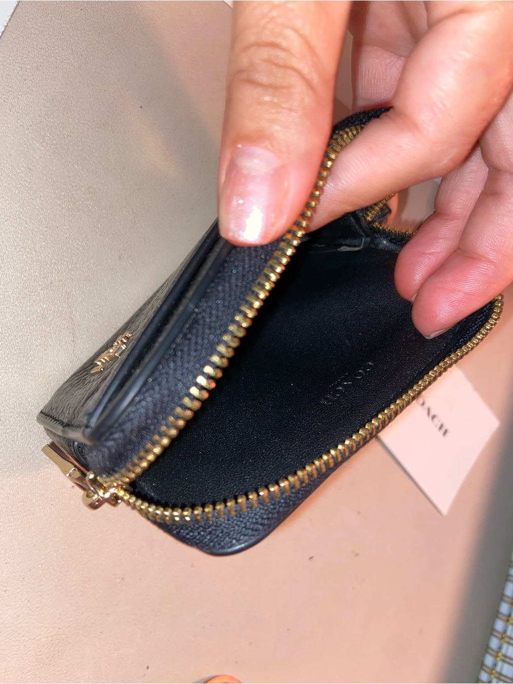 Coach Black Pebbled Leather Card Wallet with Key Ring - Picture 2 of 4